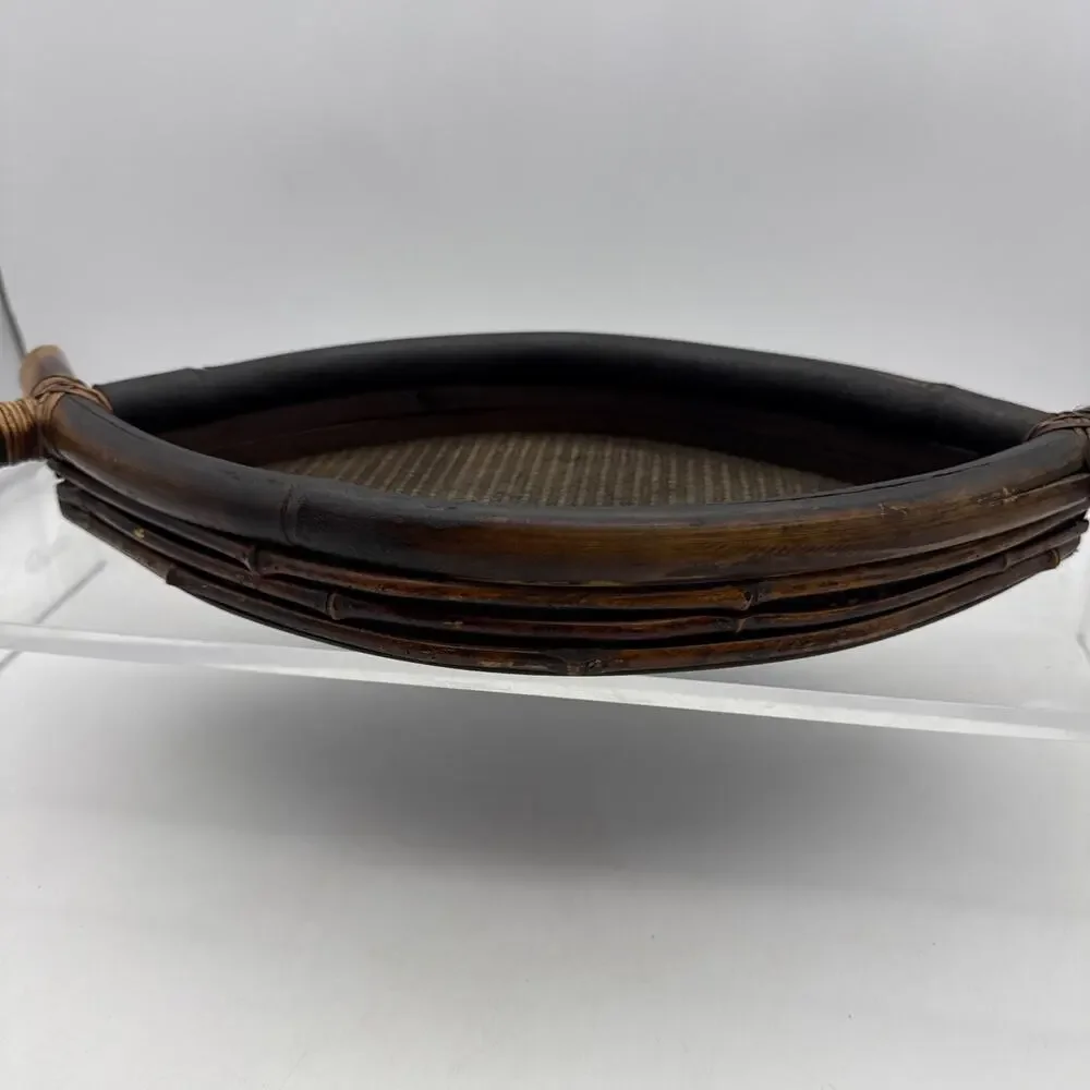 Bohemian Bamboo Rattan Reed Tray Burnt Wood Mid-Century Modern 17 3/4”x8”
